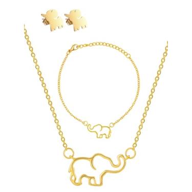 Imagem de Tondiamo Conjunto de joias de elefante banhado a ouro com 3 peças, presentes de Dia das Mães para mulheres e esposas, colar de elefante de 14 quilates e brincos de elefante de 18 quilates com caixa de
