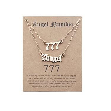 Imagem de COLORFUL BLING Colar com pingente de número de anjo multicamadas, colar em Y, cartão de desejos 000 1111 111 222 333 444 555 666 777 888 999 Numerologia Lucky BFF Joia de amizade para mulheres e