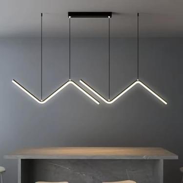 Imagem de Luminária Pendente LED Wave Moderna, 90cm, 26W, Design Geométrico, Altura Ajustável 120cm, Preto/Dourado, Arandela Teto Ilha Cozinha, Sala, Branca Quente 3500K (Preto)