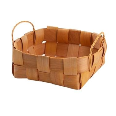 Imagem de Cesta de frutas Cesta de frutas tecida com lascas de madeira natural - Bandeja de vime decorativa feita à mão em rattan com alças para mesa de centro Tigela de cesta de frutas(Grande)