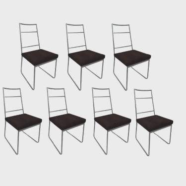 Imagem de Kit 07 Cadeiras Sala de Jantar Escritório Office Stark Industrial Ferro Prata Suede Marrom - Ahz Móveis