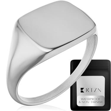 Imagem de RTZN Anéis de sinete para homens — Anéis masculinos de aço inoxidável premium — 100% à prova d'água e não mancha, simples, anel masculino com sinete dourado/prata para homens (tamanho: 6-12), 6, Aço