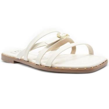 Imagem de Rasteira Moleca Fivela Spikes Feminina - Off White, 36