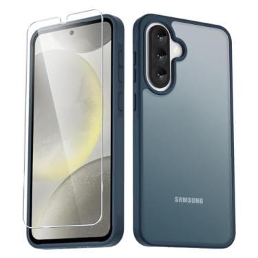 Imagem de YENAPOON Capa para Samsung Galaxy A36 5G/A56 5G, capa de celular fosca com 1 protetor de tela, parte traseira translúcida fosca, capa protetora fina à prova de choque, azul marinho