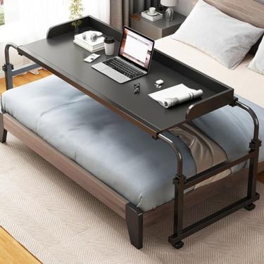Imagem de Mesa de trabalho para mesa de trabalho para laptop com rodinhas, cama transversal móvel, mesa extensível de 115 a 210 cm de altura, pode levantar de 65 a 95 cm para casa, quarto, escritório, hospital