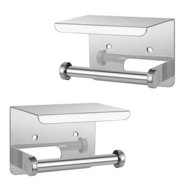 Imagem de Suporte Papel Higienico Inox Kit 2 unidades Banheiro Lavabo Prateleira