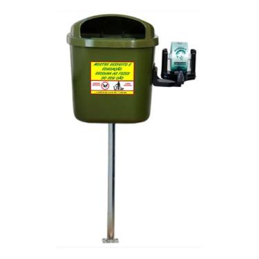 Imagem de Lixeira cata caca 40 litros verde com poste jj.1103pvd - JJ Comércio