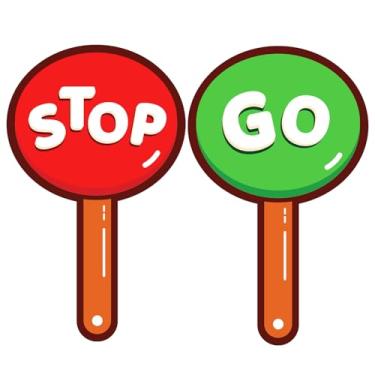 Imagem de HOOJOJO Placa Stop and Go, placas de trânsito portáteis frente e verso, vermelho e verde, conjunto de 2 peças para ensino de crianças e atividades em sala de aula