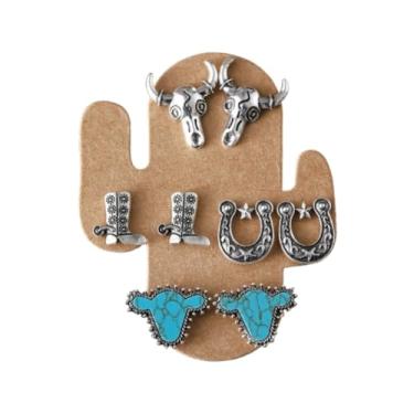 Imagem de Brincos femininos boêmios de caubói ocidentais bonitos chapéu de cowboy turquesa brincos de festa de concerto country joias, Zinco, Sem pedra preciosa