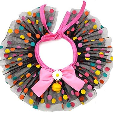 Imagem de RayMinsino Babador de renda ajustável para animais de estimação - gravata borboleta colorida de bolinhas com enfeite de sino