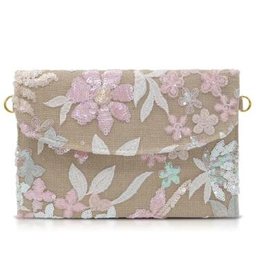 Imagem de QTKJ Pacote de envelopes, bolsas clutch para mulheres, bolsa de palha com flores bordadas de lantejoulas, bolsas artesanais boêmias (estilo 5), Multicor, One Size