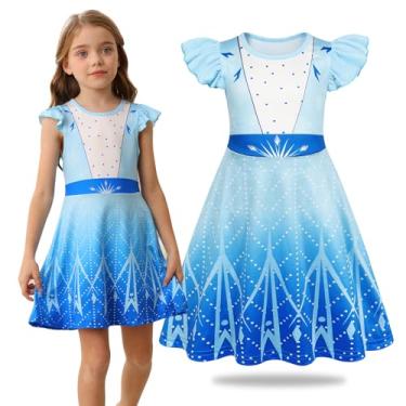 Imagem de Sukyfecde Fantasia de princesa para meninas, fantasias de Halloween, roupas de cosplay, roupas infantis de Natal e aniversário, Azul, 5-6 Anos