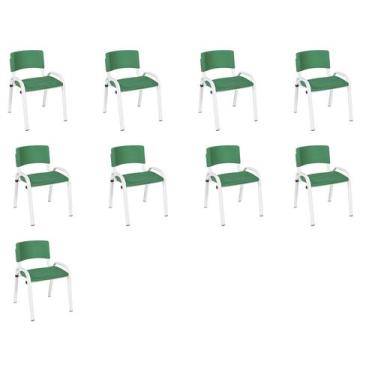 Imagem de Kit 9 Cadeiras Infantil Iso, Escola, Base Branco- Verde Escuro - J A G