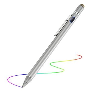 Imagem de Caneta digital 2 em 1 Active Stylus com ponta ultrafina de 1,5 mm para tablets iPad iPhone Samsung, funciona em telefones e tablets com tela sensível ao toque, bom em desenhar e escrever, cinza