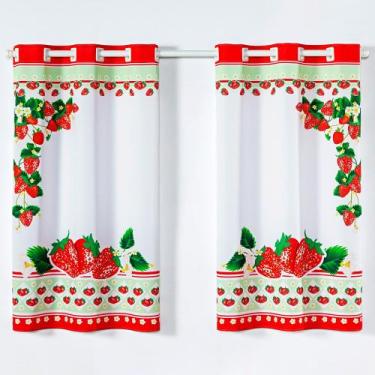 Imagem de Cortina Gourmet Varão Cozinha Tecido Oxford 2,00m X 1,30m - Morangos V