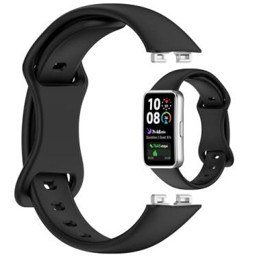 Imagem de AWADUO Pulseira de silicone ajustável inteligente de substituição compatível com Huawei Band 10/10 NFC/9/9 NFC/8/8 NFC, pulseira respirável, macia e durável (fivela borboleta/preta)