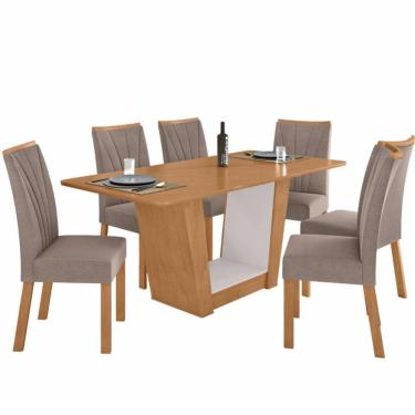 Imagem de Sala de Jantar Lopas Apogeu largura de 170 cm com 6 cadeiras estofadas Amendoa Clean