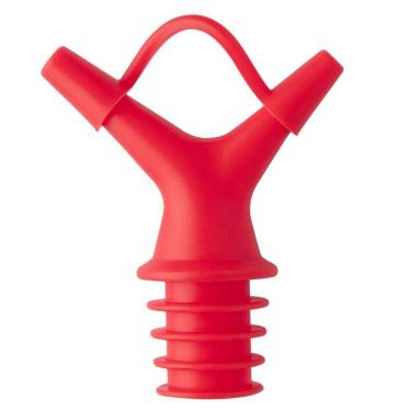 Imagem de Bico Dosador Duplo Para Garrafas Azeite Vinagre Em Silicone Vermelho