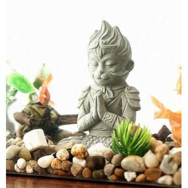 Imagem de EatingBiting Estátua de aquário de 12,4 cm macaco rei wu kong asiático buda decoração de peixe estatuetas colecionáveis estátua minimalista cimento Buda ornamento estatueta monge