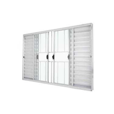 Imagem de Janela Veneziana Abertura Central Exclusiva 6 Folhas Grade Vidro Liso 100x200cm Crv Portas E Janelas Branco