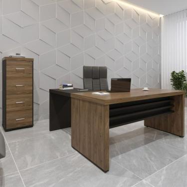 Imagem de Escritório Completo 1 Mesa 160cm Com Mesa De Apoio 1 Gaveteiro Alto Artany Charuto/preto