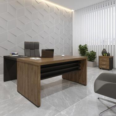 Imagem de Escritório Completo 1 Mesa 160cm Com Mesa De Apoio 1 Gaveteiro Baixo Artany Charuto/preto