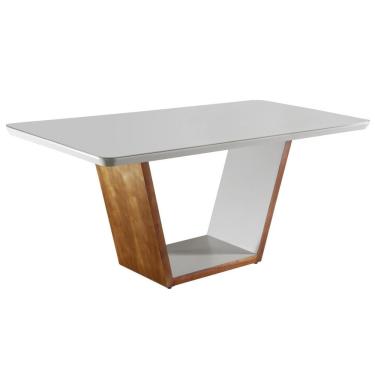 Imagem de Mesa De Jantar 220x110cm Tampo Madeira/vidro Medelim Mobilare Cinamomo Imbuia/laca Off White