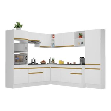 Imagem de Armário De Cozinha Completa De Canto Com Rodapé Veneza Multimóveis V2082 Branco/dourado Branco/dourado