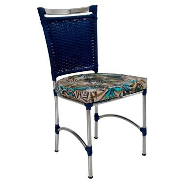 Imagem de Cadeira Em Alumínio E Fibra Sintética Jk Cozinha Edícula Azul Dark E Maranata Bege