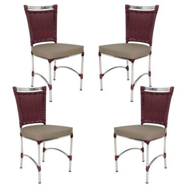 Imagem de 4 Cadeiras Em Alumínio E Fibra Sintética Jk Cozinha Edícula Vinho Dark E Fendi