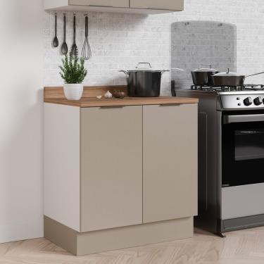 Imagem de Balcão 2 Portas 80cm Com Tampo Com Rodapé Puxador 150cm Ipanema Cabecasa Madeiramadeira Fendi Trama/branco