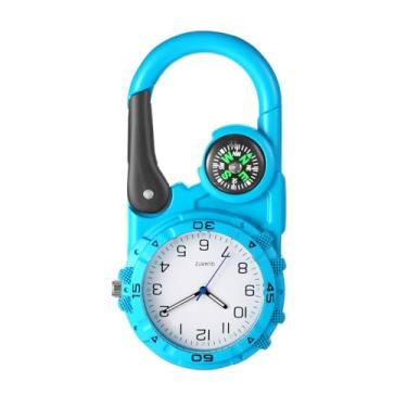 Imagem de JewelryWe Relógio mosquetão unissex Fob: relógios de bússola de quartzo analógico azul para médicos, enfermeiros, chefes, paramédicos, escalada ao ar livre, esportes, Azul, relógio de encaixe