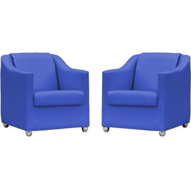 Imagem de Kit 2 Poltronas Mila Corino Azul Royal Pé De Plástico Cromado - Azul-royal, Corino
