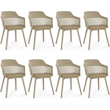Imagem de Kit 8 Cadeiras De Jantar Estofada Marcela - Nude Escuro