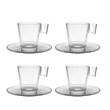 Imagem de Jogo 4 Xícaras De Café De Vidro Com Pires Transparente Em Casa Tem 80ml