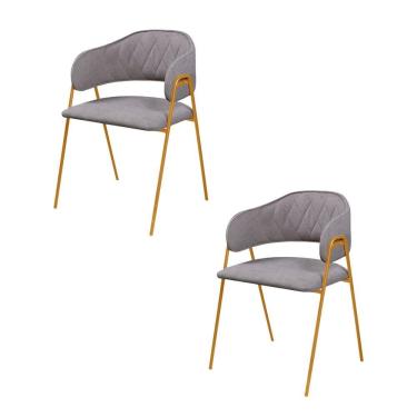 Imagem de Conjunto 2 Cadeiras Veneza No Boucle Cinza E Metal Dourado