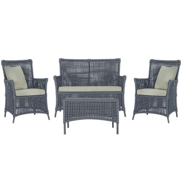 Imagem de Jogo Sofá E 2 Poltronas E Mesa Igapó Preta E3 Trama Original Prata