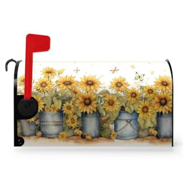 Imagem de Dacawin Capa Magnética Para Caixa De Correio Com Estampa Girassol Verão, Tamanho Padrão, Flores Amarelas, Envoltório Floral, Decoração À Prova D'Água Jardim E Quintal, 21X18"