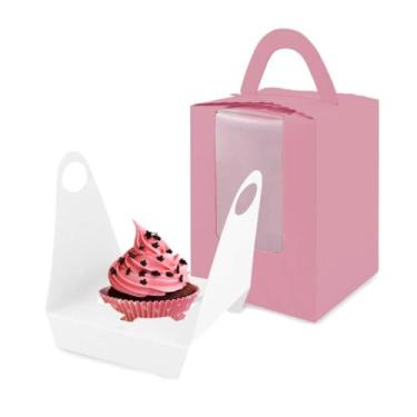 Imagem de KUPOO Caixas Para Cupcakes, 30 Individuais, Recipientes Individuais Confeitaria, Recipiente Único Com Janela E Alça Embalagens De Presente Festas Aniversário Casamento (Rosa)