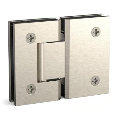 Imagem de AatrixQuayn Dobradiças de porta de chuveiro de vidro de 180 graus, dobradiças de porta de chuveiro de vidro sólido resistente para vidro temperado de 5/16" (8 mm) - 12 mm de espessura (escovado, 1