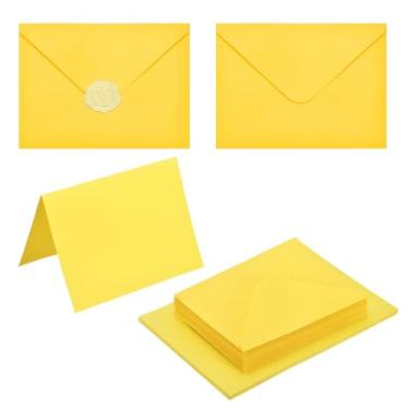 Imagem de PATIKIL Pacote com 20 envelopes amarelo-limão 10 x 15 cm com cartões, envelopes A6 de aba em V com cartolina e adesivos dourados para cartões comemorativos de casamento, convites de aniversário, carta
