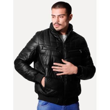 Imagem de Jaqueta Victory Eagle Masculina PU Leather Bomber Zip Preta, L/G