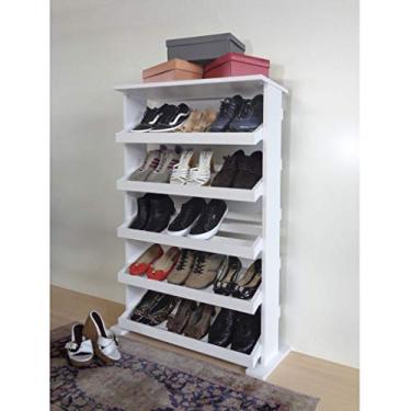 Imagem de Sapateira de Piso Chão para Closets e Quartos 15 Pares Sapatos Branco Laca