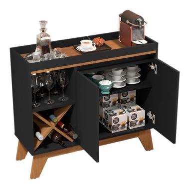 Imagem de Aparador Buffet Barzinho Porto Belo Com Adega Para Bebidas Sala de Jantar (PRETO/FREIJÓ)
