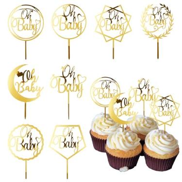 Imagem de Ysqool 8Pcs Oh Baby Cake Topper, Gold Acrylic Baby Shower Cake Toppers for Baby Girl Boy Birthday Gender Reveal Party Supplies Cake Decorations