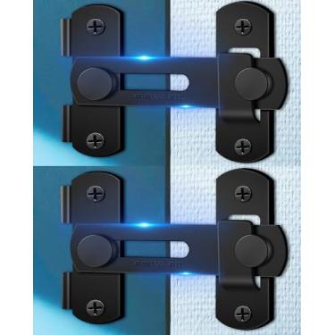 Imagem de Trava de porta de celeiro – Pacote com 2 trinco para porta flip para portões de cerca de madeira ao ar livre, pequenas travas de porta deslizante para ferragens para armário de tela, armário de banheiro, portas francesas, segurança, preto