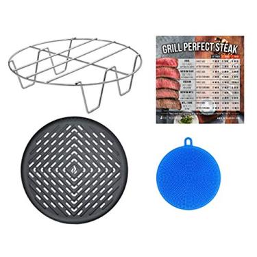 Imagem de Conjunto de grelha Air fryer de 20 cm compatível com Costway, Cozyna, Chefman, Della, Farberware, GoWise, Maxi-Matic Elite Platinum, Posame, Forno Power Airfryer + Mais | Ímã guia de cozimento de bife
