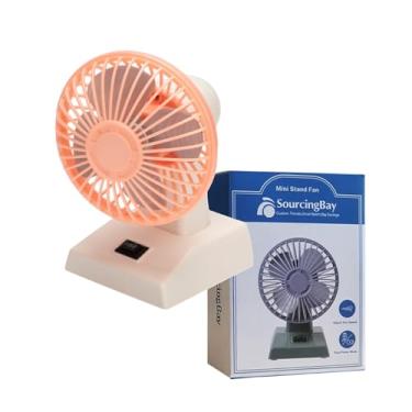 Imagem de Sourcingbay Mini ventilador de mesa oscilante vintage, velocidade dupla, alimentado por bateria e USB, retrô branco e rosa