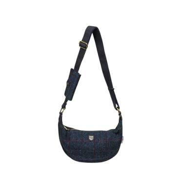 Imagem de Islander Bolsa feminina Luna, Harris Tweed, transversal com carteira de cartão removível, azul-marinho OverCheck, Azul-marinho