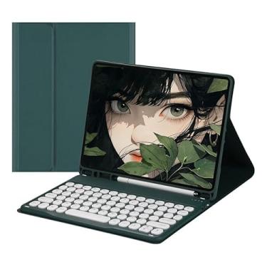 Imagem de Teclado Bluetooth Redondo+capa De Couro Para Samsung S6 lite 10.4 Polegadas